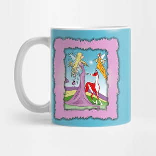 Ibizan Hound and Fairies. Colourful illustration. Mug